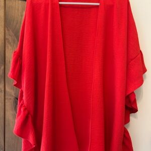 Spin Red Open Front Ruffle Sleeve Kimono – Size M